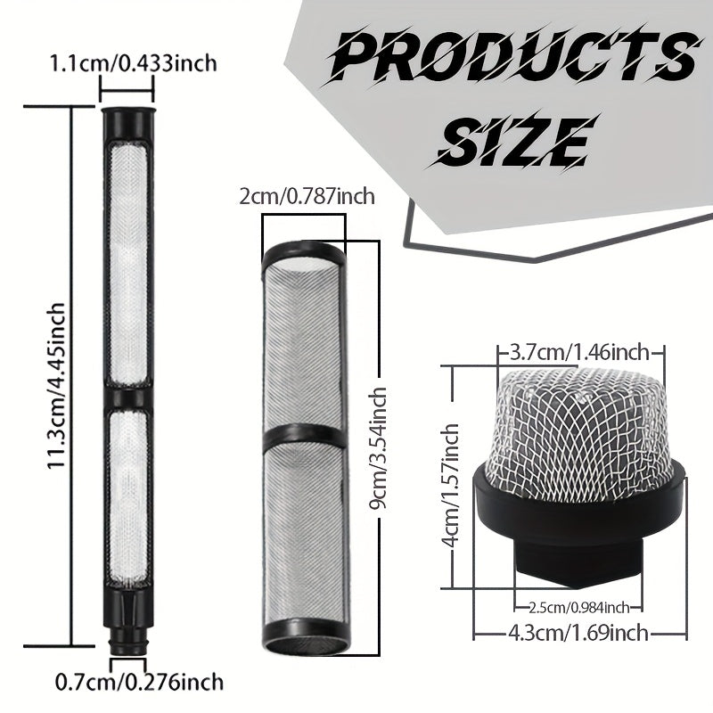 Airless Paint Sprayer Filter Kit Including Spray Gun Mesh Filter Cartridges & Suction Intake Strainer Screen Replacement Parts Prevents Nozzle Clogging High Precision Metal Mesh Filters For DIY Wall Renovation Contractor Painting Spray Machine Accessories