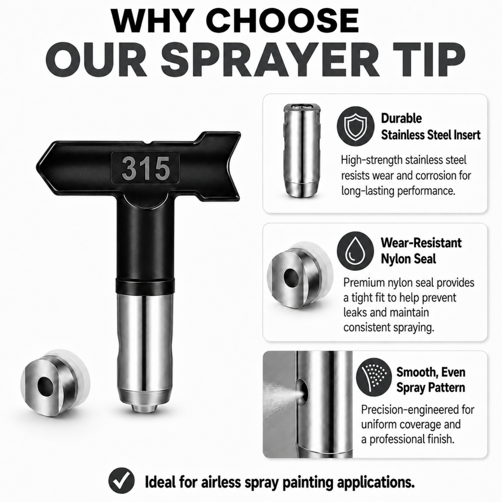 10 pcs Reversible Airless Spray Tips Set for Airless Paint Sprayer,for Wall Fence Deck Cabinet and Guns House Painting(109,213,315,411,417,515,517,519,621,623)