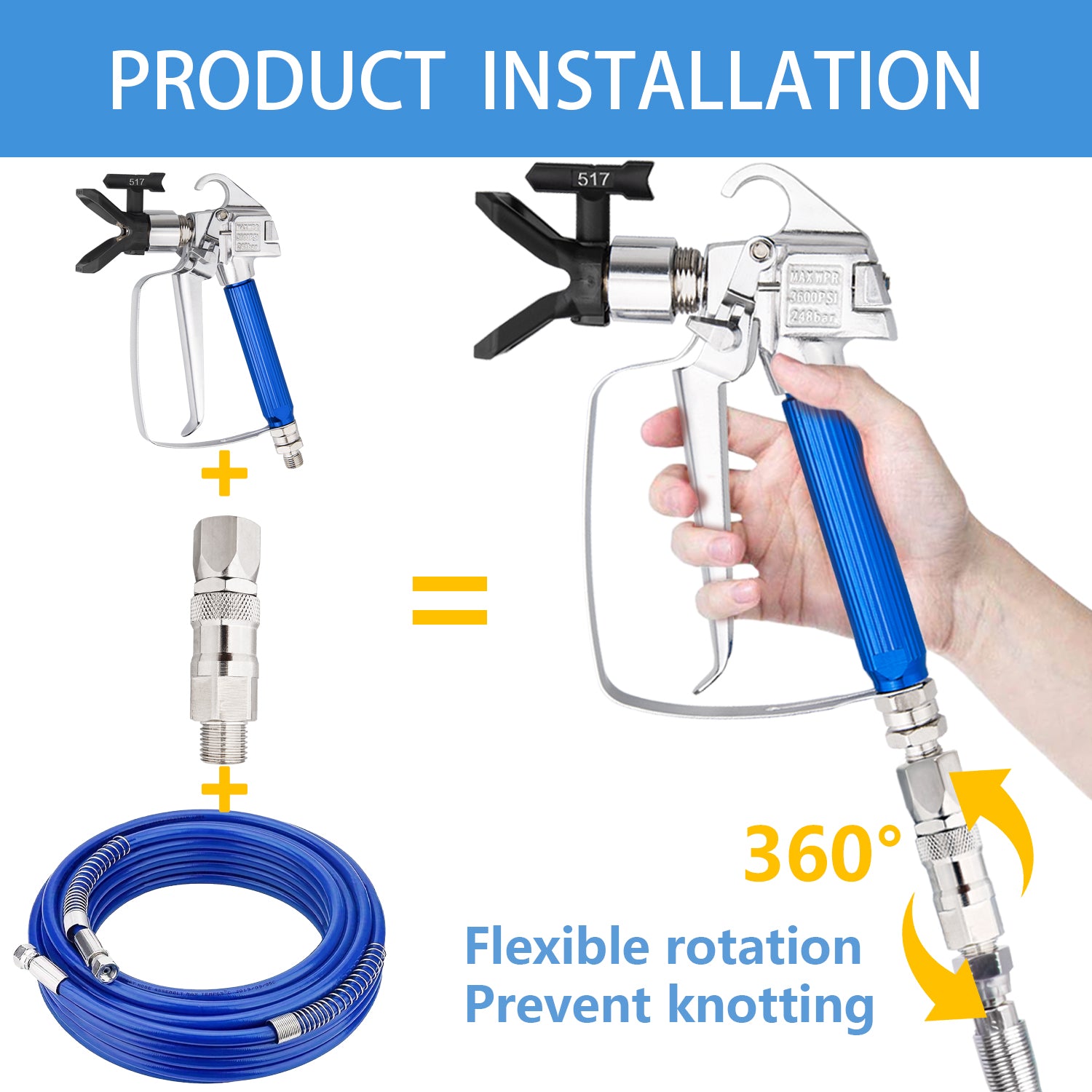 360 Degrees Sprayer Joint * 2, Airless Paint Sprayer Hose Joint Accessories Compatible with All Paint Spray Guns & Sprayer Hoses