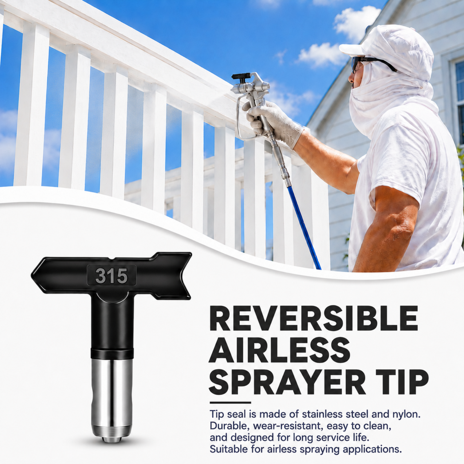 10 pcs Reversible Airless Spray Tips Set for Airless Paint Sprayer,for Wall Fence Deck Cabinet and Guns House Painting(109,213,315,411,417,515,517,519,621,623)