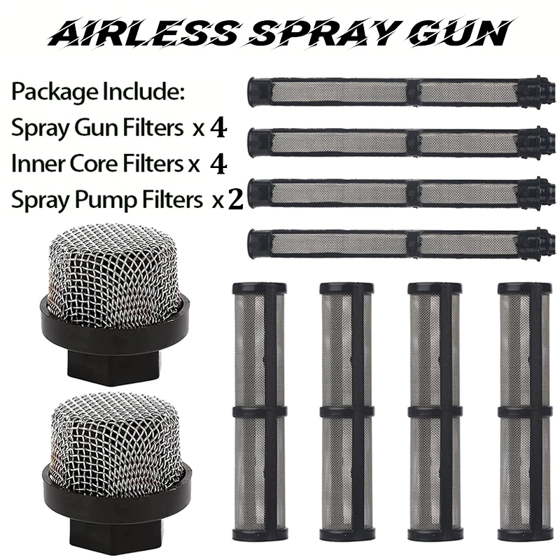 Airless Paint Sprayer Filter Kit Including Spray Gun Mesh Filter Cartridges & Suction Intake Strainer Screen Replacement Parts Prevents Nozzle Clogging High Precision Metal Mesh Filters For DIY Wall Renovation Contractor Painting Spray Machine Accessories